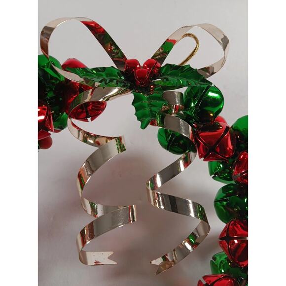 Vintage Metal Red Green Jingle Bell Wreath Christmas Wall Door Hanging 10" - Picture 3 of 12
